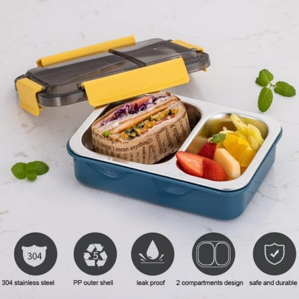 2 Compartment Leak-Proof Insulated Stainless Steel Lunch Box - Image 4
